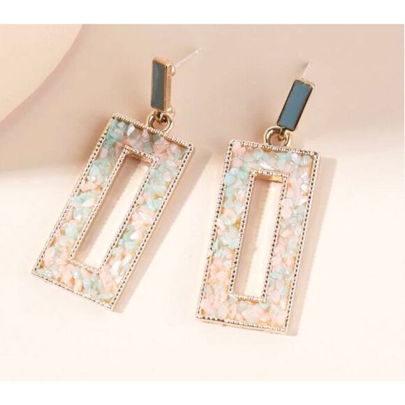 Stone Rectangle Drop Earrings - Picture 2 of 2
